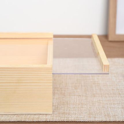 Solid Wood Storage Box with Acrylic Sliding Lid Pull Out Gift Packaging Case