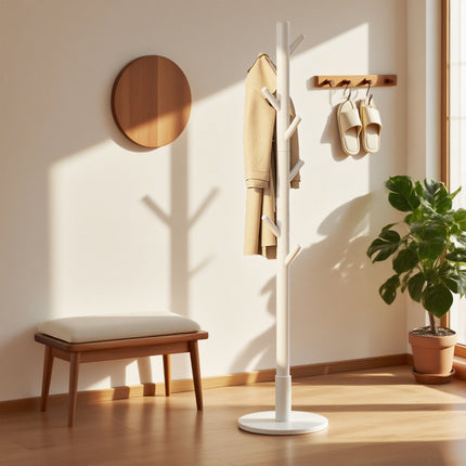 Floor Coat Rack with 8 Hooks Space Saving Standing Clothes Hanger Organiser
