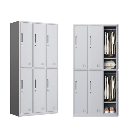 2 Tier Steel 6 Compartment Office Filing Storage Cabinet with Lock and Shelf