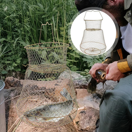 Folding Fish Trap Mesh Cage Portable Fishing Net Guard Pocket for Catching Fish