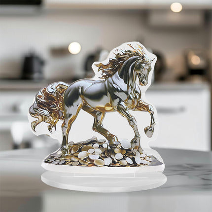 Acrylic Table Decoration Golden Horse on Coin Waterproof Wear Resistant Ornament