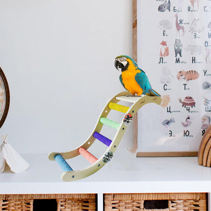Wooden Parrot Climbing Ladder Swing Toy Claw Grinding Sanded for Small Birds