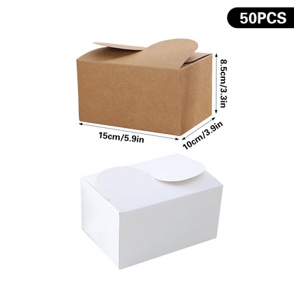 50PCS Foldable Gift Paper Boxes 15x10x8.5cm Khaki White for Party Wedding Use