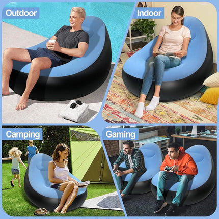 Inflatable Folding Lazy Sofa Chair PVC Air Recliner With Pump Backrest Seat Bed