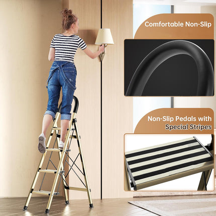 4 Step Home Folding Ladder Anti-Slip 150KG Load Capacity Space Saving Sturdy