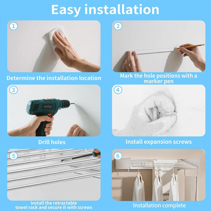 Wall Mount Foldable Clothes Drying Rack Sturdy Material Space Saving Balck/White