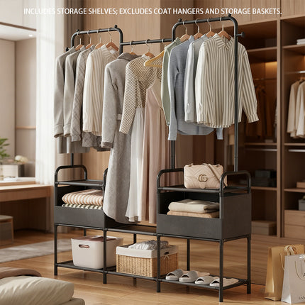 Simple Clothes Rack Steel Frame Non-Woven Fabric Durable for Bedroom Storage Use