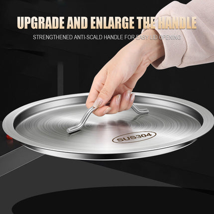304 Stainless Steel Pot Lid Universal Round Soup Bucket Cover with Handle