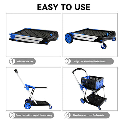2 Tier Multi Functional Foldable Trolley Portable Storage Cart For Home Outdoor