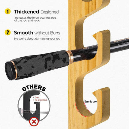 1Pair Bamboo Fishing Rod Holder Wall Mounted Wooden Storage Rack Stand Organizer