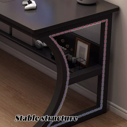 Black Desktop Computer Table 80cm with Open Shelf Cable Hole for Home Office