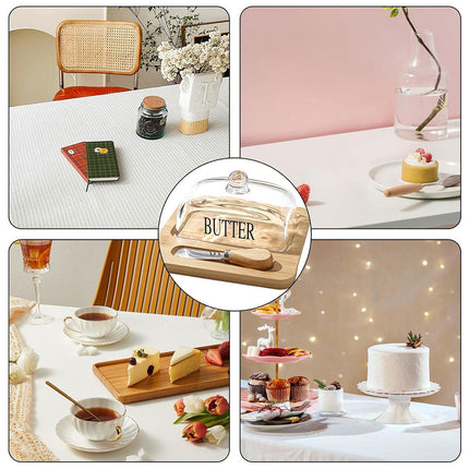 Butter Dish Glass Lid Cheese Cake Dessert Box Storage Container Kitchen Table
