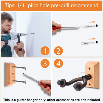 2PCS Guitar Wall Hanger Hook Holder Sturdy for Bass Ukulele Instrument Storage