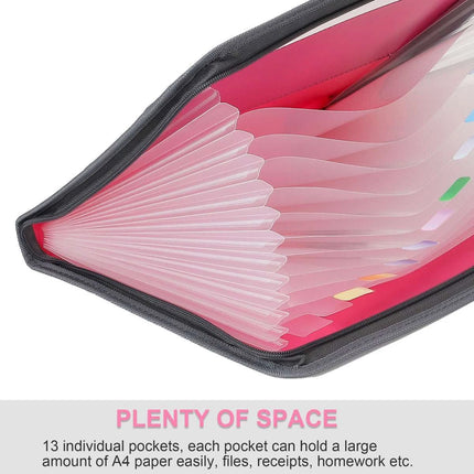 Double Zipper 13 Pocket Accordion File Folder Waterproof Durable for Documents