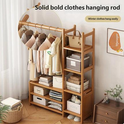 Bamboo Floor-Standing Coat Rack Indoor with Storage Drawer Space Saving Stable