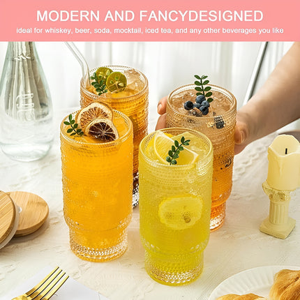 4PCS 11OZ Juice Cup with Lid and Straw Creative Glass Drink Cup for Home Office