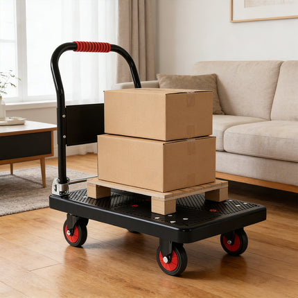 Folding Flatbed Trolley Cart 72x48cm Silent Wheels for Warehouse Home Use