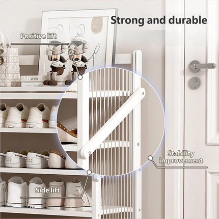 Bamboo Foldable Entryway Shoe Rack with Dust Curtain Home Apartment Shoe Storage