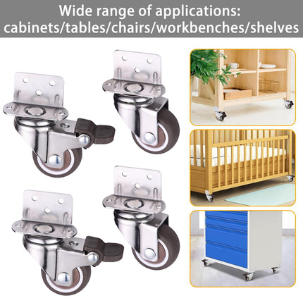 L Type Furniture Casters 4pcs 90-Degree Right Angle Small Wheel Furniture Wheels