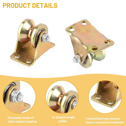 4PCS V-Type Track Wheel Guide Wheel with Bracket Pulley Sturdy Cold-rolled Steel