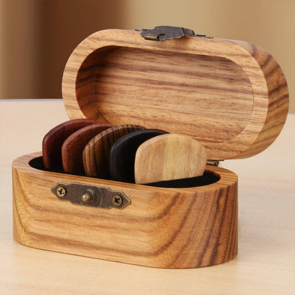Solid Wood Guitar Pick Storage Case Moistureproof Durable Portable with Dividers