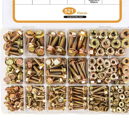521pcs 8.8 Grade Zinc Plated Flange Bolt Nut Washer Assortment Kit M6 M8 M10