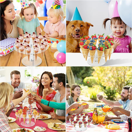 2PCS Clear Acrylic 16 Slot Ice Cream Cone Display Rack 25cm for Party Catering