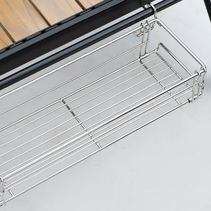 Folding Table Extension Rack Outdoor Camping Storage Shelf With Hanging Basket