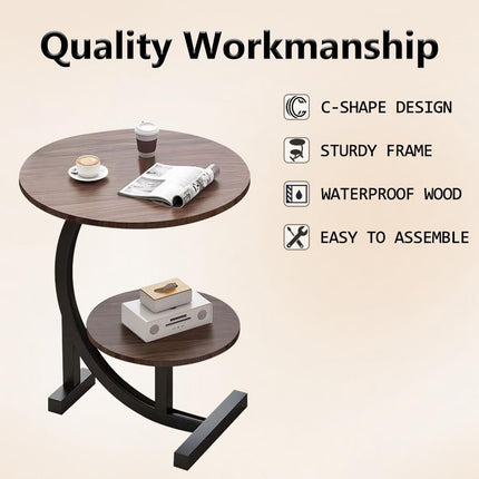 Round Side Table Small End Table Nightstand with Shelf for Living Room Bedroom