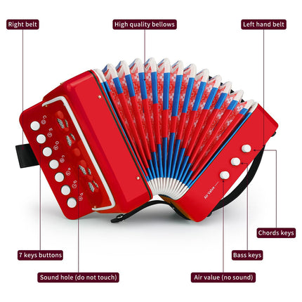 Portable 7-Key Accordion for Kids Beginners Early Music Education Home School