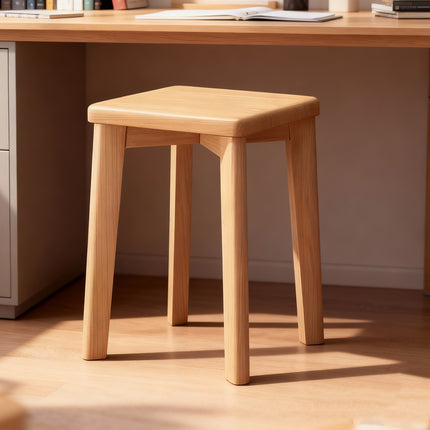 Solid Wood Square Stool Stackable Seat for Dining Desk Makeup Living Room