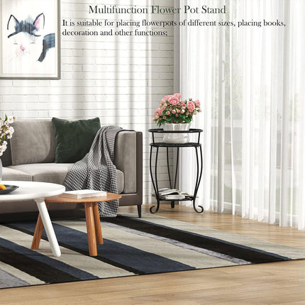 Foldable Plant Stand 2 Tier Metal Flower Shelf for Indoor Outdoor Garden Use