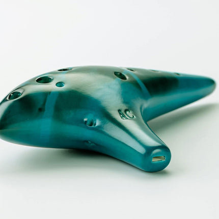 Ocarina Instrument 12 Hole Alto Model Blue Ceramic Flute with Chart for Beginner