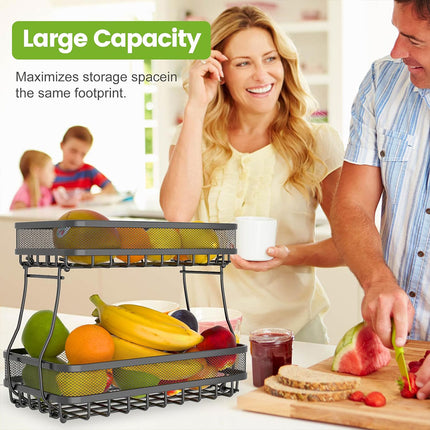2 Tier Countertop Storage Basket Rack Kitchen Vegetable Fruit Snack Organizer