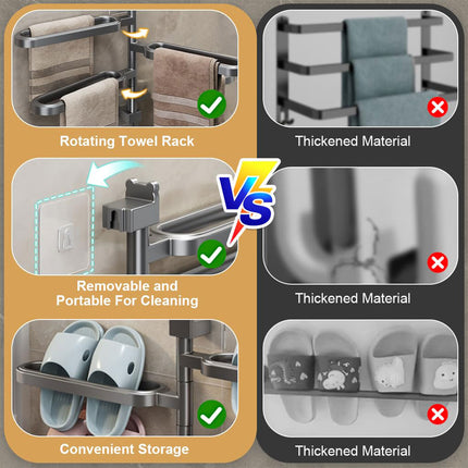 Punch-free Towel Rack Basic Model Rotatable Multi-rod Bathroom Toilet Towel Hang