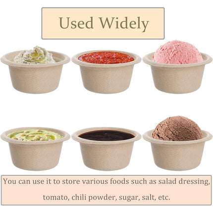 100PCS Biodegradable Pulp Sauce Cups Disposable Condiment Containers with Lids