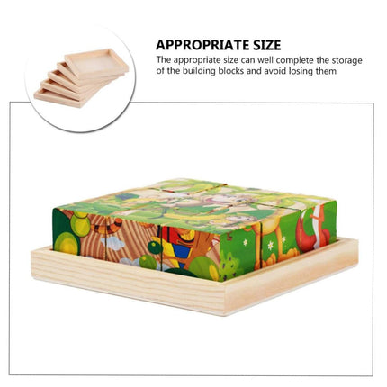 10PCS Wooden 3D Puzzle Blocks Educational Toy Matching Game with Solid Wood Tray