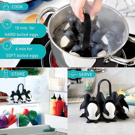 Penguin Shape Egg Holder Boil Cooker Can Hold Up To 6 Eggs Compatible Egguins