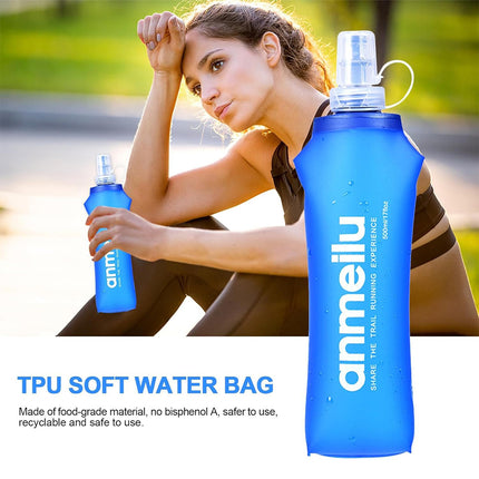 Collapsible Water Bottle 500ml Soft TPU with Straw Foldable Running Hiking