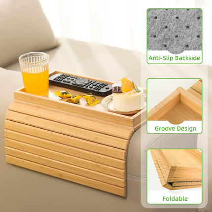 Sofa Armrest Foldable Tray Organizer Dinner Plate Storage Tray Multi-purpose