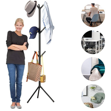 6Hooks Coat Stand Rack Clothes Hanger Hat Tree Jacket Umbrella Storage Organizer