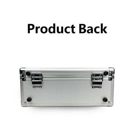 Aluminium storage case product back view showing latch closures and reinforced corners