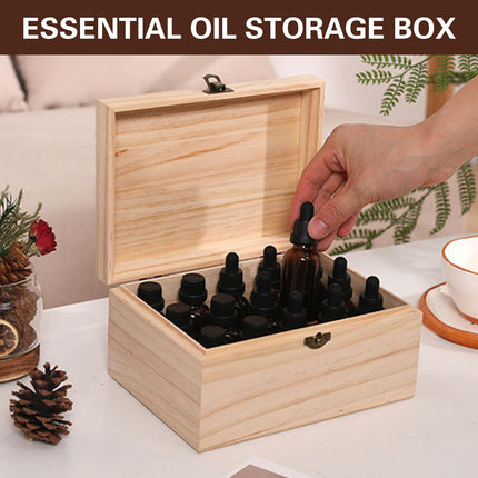 Large Capacity Solid Wood 15-Slot Essential Oil Storage Box Dustproof Durable