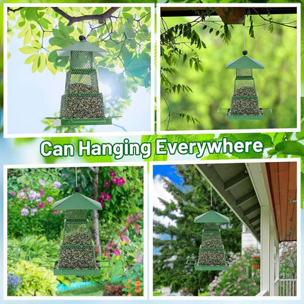 Metal Bird Feeder Outdoor Hanging Garden Wild Bird Gazebo Roof Retractable Wire