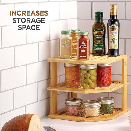 Bamboo 3 Tier Corner Kitchen Storage Shelf Countertop