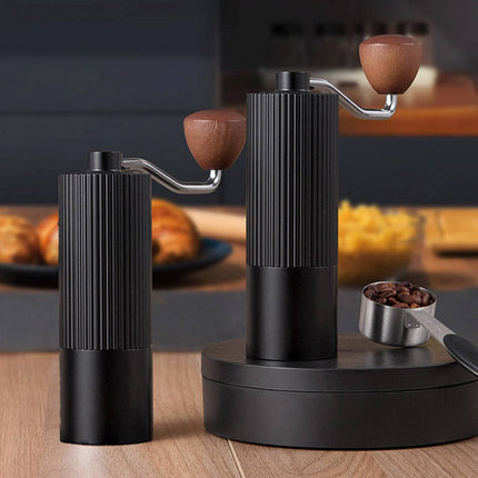 Hand Crank Coffee Grinder Stainless Steel Burr Mill Portable Black Wood Knob