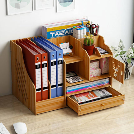 Wooden Desktop Storage Rack Office File Holder Organiser Drawer Black Wood Grain