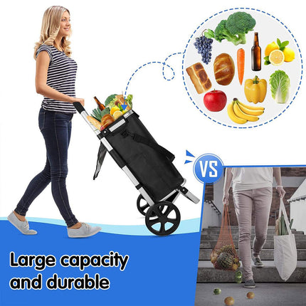 Folding Shopping Cart with Wheels Portable Utility Trolley Grocery Storage Bag