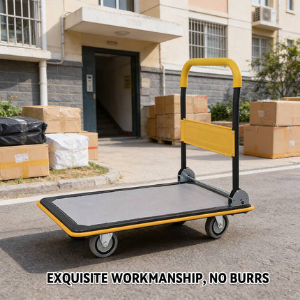 Compact Foldable Platform Trolley Cart Steel Deck Swivel Wheels Home Warehouse