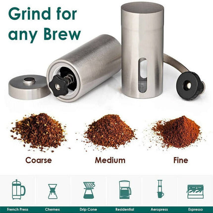 Stainless Steel Manual Coffee Grinder Ceramic Burr Portable Silver Black